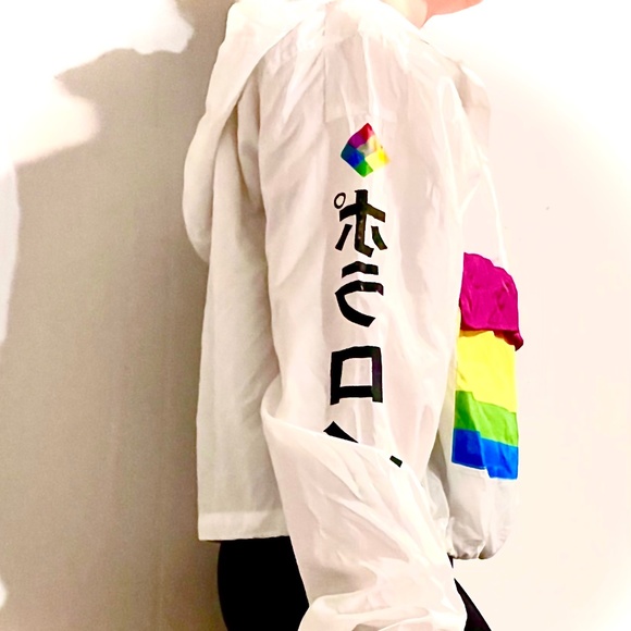 White Polaroid Jacket Windbreaker Hoodie Nylon Hooded Cargo Pocket Women's - Picture 3 of 4